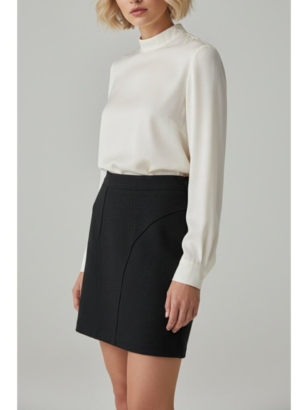 Leifsdottir Black Wool Mini Skirt Tailored Seam Detail Size 2